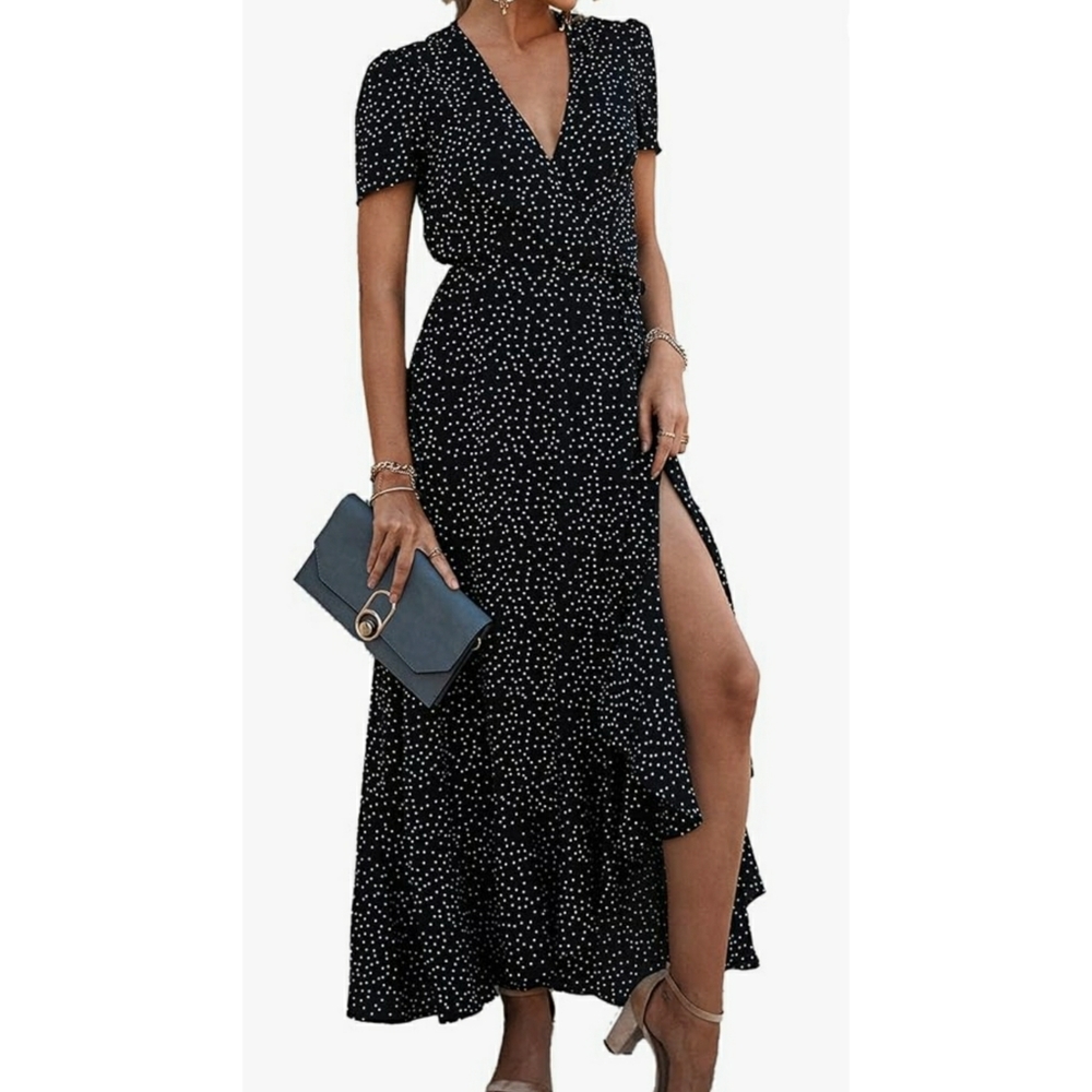 Pretty Garden Black Polka Dot Wrap Dress